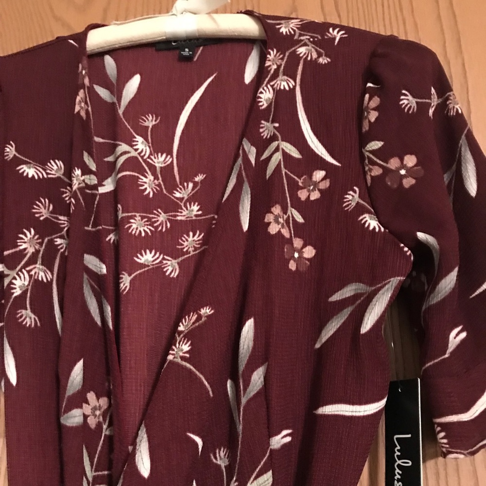 Lulus Burgundy floral wrap dress
